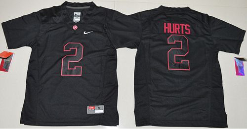 Crimson Tide #2 Jalen Hurts Blackout Limited Stitched Youth NCAA Jersey
